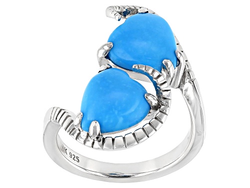 Southwest Style By JTV™ 9mm Heart Shape Sleeping Beauty Turquoise Rhodium Over Silver Bypass Ring - Size 6
