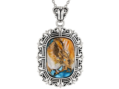 Southwest Style By JTV™ Blended Turquoise And Shell Rhodium Over Silver Pendant With 18