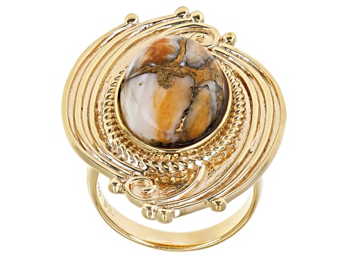 Photo of Southwest Style By JTV ™ 16x11mm Oval Spiny Oyster Shell 18k Gold Over Silver Statement Ring - Size 11