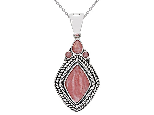 Southwest Style By JTV™ Mixed Shapes Rhodochrosite Rhodium Over Silver Enhancer With 18" Chain