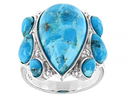 Photo of Southwest Style By JTV™ Pear Shape Turquoise Rhodium Over Silver Ring - Size 8