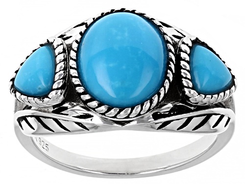 Southwest Style By JTV™ Trillion and Oval Sleeping Beauty Turquoise Rhodium Over Silver 3-Stone Ring - Size 8