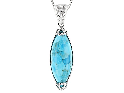 Photo of Southwest Style By JTV™ 32x12mm Turquoise Cabochon Rhodium Over Silver Enhancer With 18" Chain