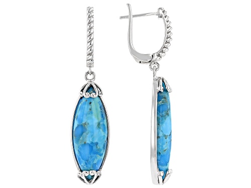 Photo of Southwest Style By JTV™ 28x10mm Marquise Turquoise Rhodium Over Silver Dangle Earrings