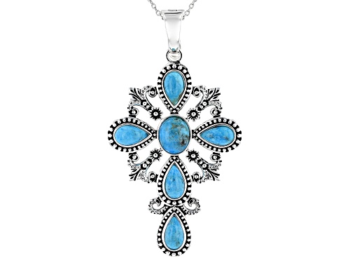 Photo of Southwest Style By JTV™ Mixed Shapes Turquoise Rhodium Over Silver Cross Enhancer With 18" Chain