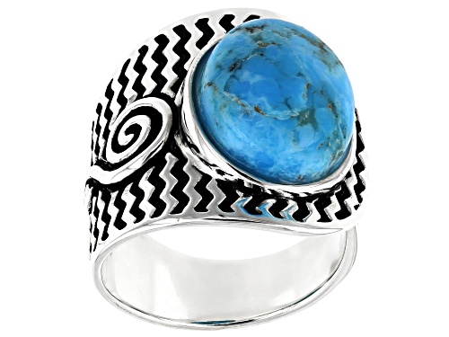 Photo of Southwest Style By JTV™ 14x11mm Oval Turquoise Cabochon Rhodium Over Silver Solitaire Ring - Size 8