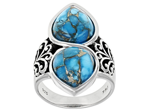 Southwest Style By JTV™ 12x10mm Pear Shape Turquoise Rhodium Over Sterling Silver Ring - Size 12