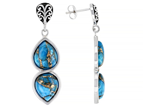 Photo of Southwest Style By JTV™ 12x10mm Pear Shape Turquoise Rhodium Over Sterling Silver Dangle Earrings