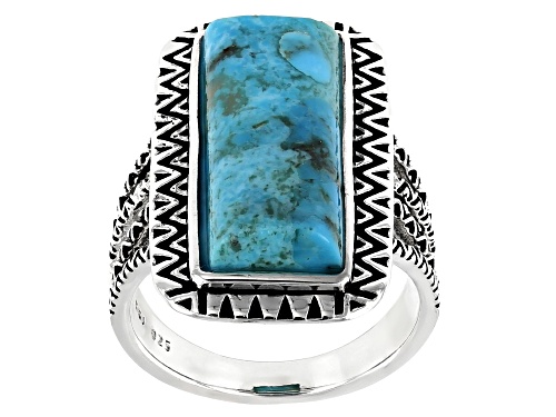 Photo of Southwest Style By JTV™ 20x8mm Blue Turquoise Rhodium Over Silver Statement Ring - Size 8