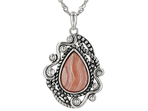 Photo of Southwest Style By JTV™ 12x8mm Rhodochrosite Rhodium Over Silver Pendant With Chain