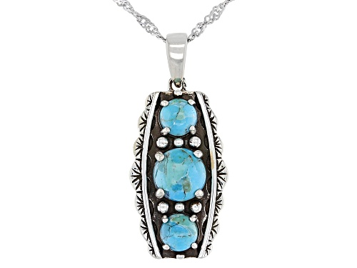 Photo of Southwest Style By JTV™ Round Blue Turquoise Rhodium Over Silver 3-Stone Pendant With 18" Chain