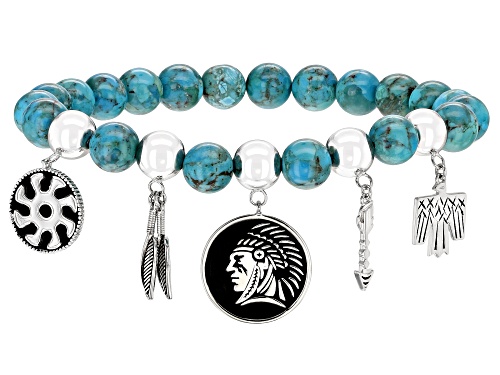 Southwest Style By JTV™ Blue Turquoise Rhodium Over Sterling Silver Bracelet - Size 8