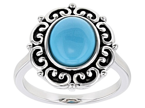 Photo of Southwest Style By JTV™ 10X8mm Sleeping Beauty Turquoise Rhodium Over Sterling Silver Ring - Size 8
