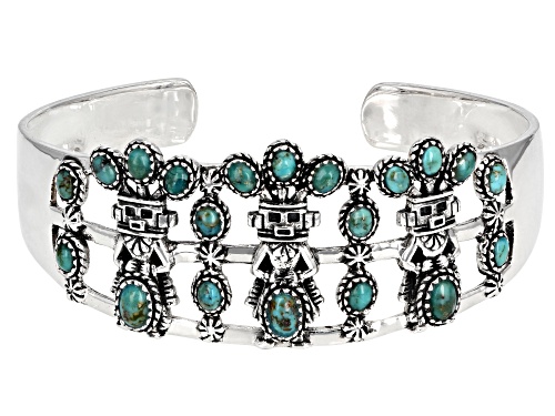 Southwest Style By JTV™ Oval Blue Turquoise Rhodium Over Sterling Silver Cuff Bracelet - Size 7.5