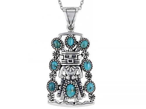 Photo of Southwest Style By JTV™ Oval Blue Turquoise Rhodium Over Sterling Silver Enhancer with 18" Chain