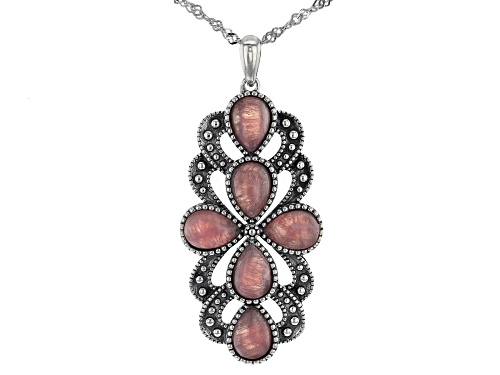 Photo of Southwest Style By JTV™  7X5mm Pear Shaped Pink Rhodochrosite Rhodium Over Silver Pendant with Chain
