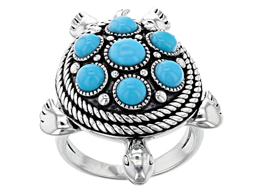 Southwest Style By JTV™ 4-5mm Round Sleeping Beauty Turquoise Rhodium Over Silver Turtle Ring - Size 6