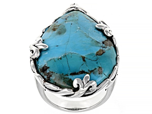 Photo of Southwest Style By JTV™ 30X22 Pear Shaped Blue Turquoise Rhodium Over Silver Ring - Size 7