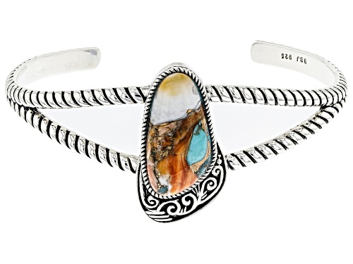 Photo of Southwest Style By JTV™ Blended Turquoise and Spiny Oyster Shell Rhodium Over Silver Bracelet - Size 7.5