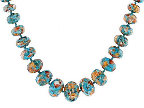Southwest Style By JTV™ Blended Turquoise and Spiny Oyster Shell Rhodium Over Silver Necklace - Size 19