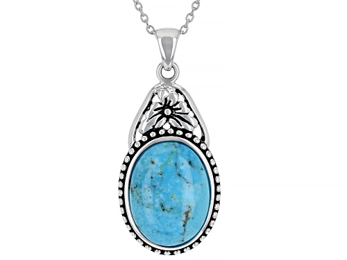 Southwest Style By JTV™ 20x15mm Oval Cabochon Blue Turquoise Rhodium Over Silver Pendant with Chain