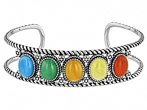 Southwest Style By JTV™ Oval Mixed Stone Rhodium Over Sterling Silver Cuff Bracelet - Size 7.5