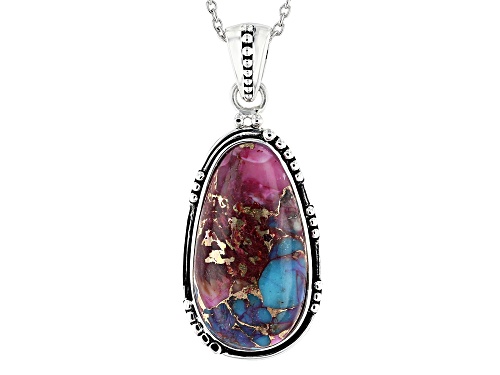 Photo of Southwest Style By JTV™ Purple Spiny Oyster with Turquoise Rhodium Over Silver Pendant w/ Chain