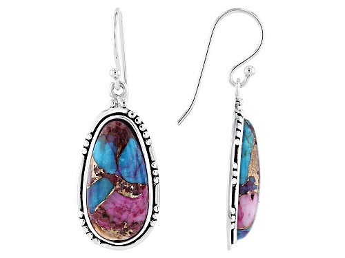 Photo of Southwest Style By JTV™ Blended Purple Spiny Oyster with Turquoise Rhodium Over Silver  Earrings