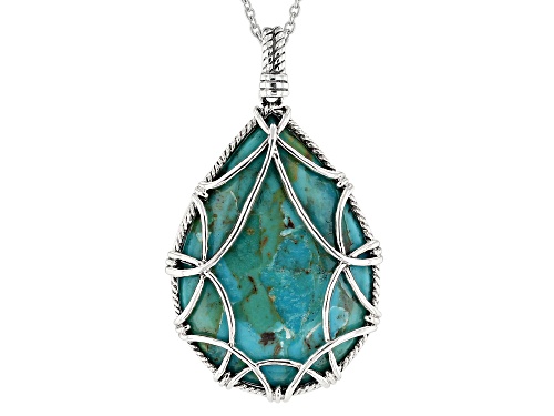 Photo of Southwest Style By JTV™ Pear Shape Blue Turquoise Rhodium Over Silver Pendant with Chain