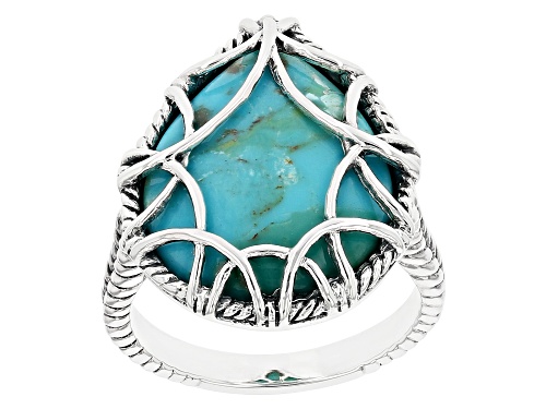 Southwest Style By JTV™ 20x16mm Pear Shape Blue Turquoise Rhodium Over Silver Ring - Size 8
