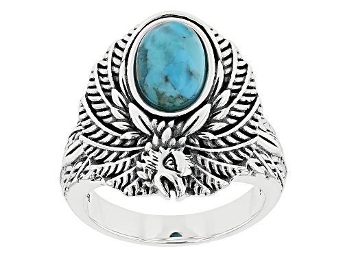 Photo of Southwest Style By JTV™ 10X7mm Oval Cabochon Turquoise Rhodium over Silver Ring - Size 9