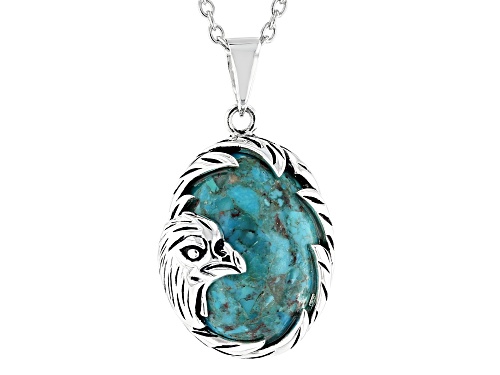 Photo of Southwest Style by JTV™ 18x13mm Oval Turquoise Rhodium Over Silver Eagle Pendant With Chain