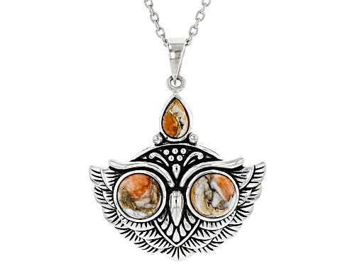 Southwest Style by JTV™ Spiny Oyster Shell Rhodium Over Silver Owl Pendant With 18