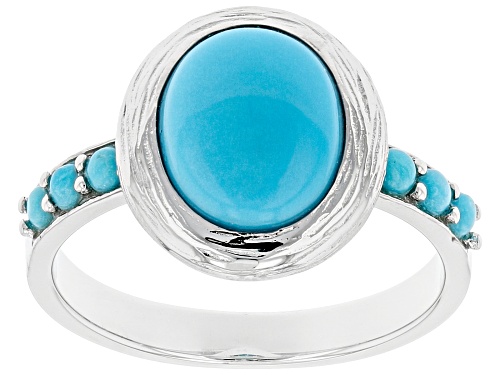 Photo of Southwest Style By JTV™ Oval and Round Sleeping Beauty Turquoise Rhodium Over Silver Ring - Size 12