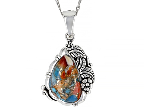 Photo of Southwest Style By JTV™ Blended Turquoise & Spiny Oyster Shell Rhodium Over Silver Enhancer W/Chain