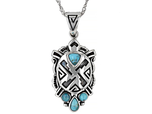 Southwest Style By JTV™ Blue Turquoise Rhodium Over Sterling Silver Turtle Enhancer with 18" Chain