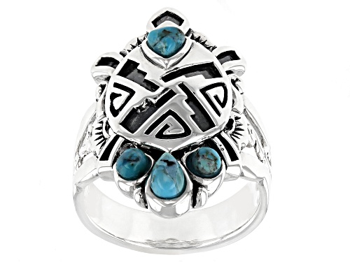 Photo of Southwest Style By JTV™ Blue Turquoise Rhodium Over Sterling Silver Turtle Ring - Size 8
