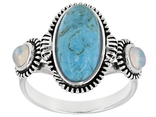 Photo of Southwest Style By JTV™ Turquoise & Opal Rhodium Over Sterling Silver Ring - Size 8
