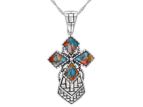 Photo of Southwest Style By JTV™ Spiny Oyster Shell & Turquoise Rhodium Over Silver Enhancer W/ 18" Chain