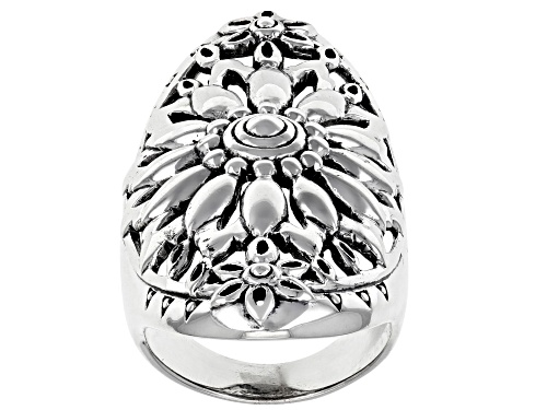 Photo of Southwest Style By JTV™ Rhodium Over Sterling Silver Floral Design Dome Ring - Size 6
