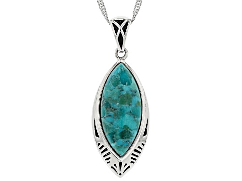 Photo of Southwest Style By JTV™ 23x10mm Blue Turquoise Rhodium Over Silver Pendant With 18" Chain