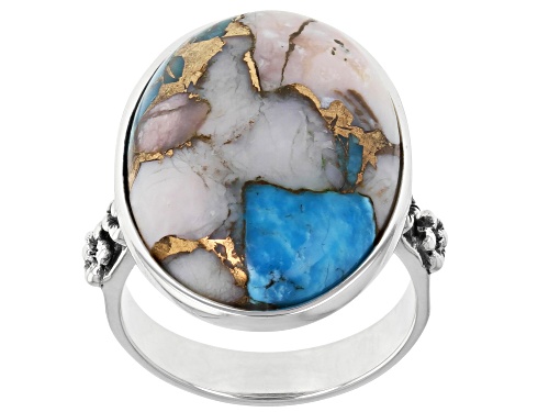 Southwest Style By JTV™ Blended Turquoise & Pink Opal Rhodium Over Silver Ring - Size 8