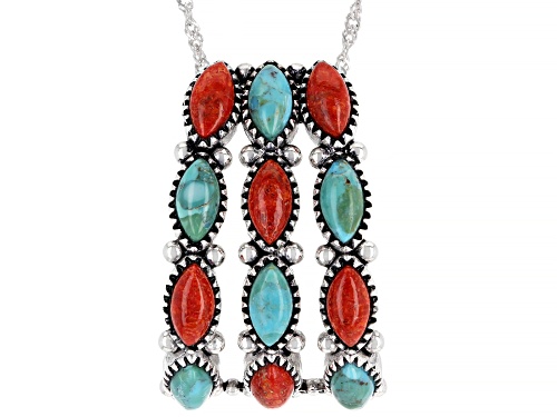 Photo of Southwest Style By JTV™ Turquoise and Sponge Coral Rhodium Over Silver Slide Pendant With 18" Chain