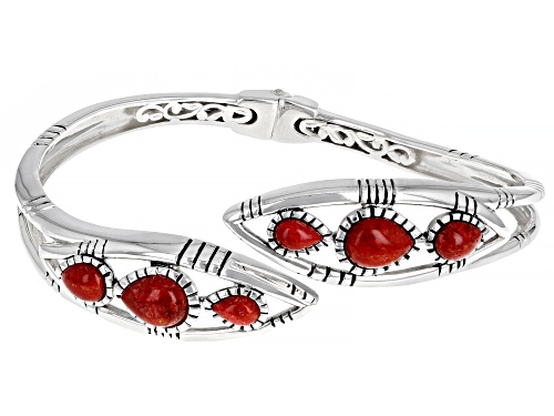 Photo of Southwest Style by JTV™ Pear Red Sponge Coral Rhodium Over Sterling Silver Bypass Bracelet - Size 7.5