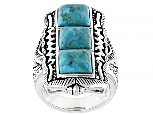 Southwest Style By JTV™ Turquoise Rhodium Over Sterling Silver Ring - Size 6