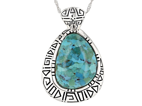 Photo of Southwest Style By JTV™ Free Form Shaped Turquoise Rhodium Over Sterling Silver Pendant with Chain