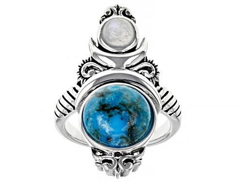 Southwest Style By JTV™, Turquoise and Rainbow Moonstone Rhodium Over Silver Celestial Ring - Size 8
