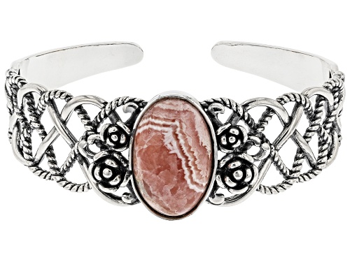Photo of Southwest Style By JTV™ Oval Pink Rhodochrosite Rhodium Over Sterling Silver Cuff - Size 7.5