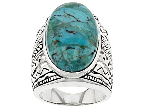 Photo of Southwest Style By JTV™ Oval Blue Turquoise Rhodium Over Sterling Silver Ring - Size 7