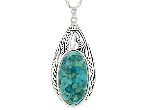 Southwest Style By JTV™ Oval Blue Turquoise Rhodium Over Sterling Silver Pendant with 18" Chain